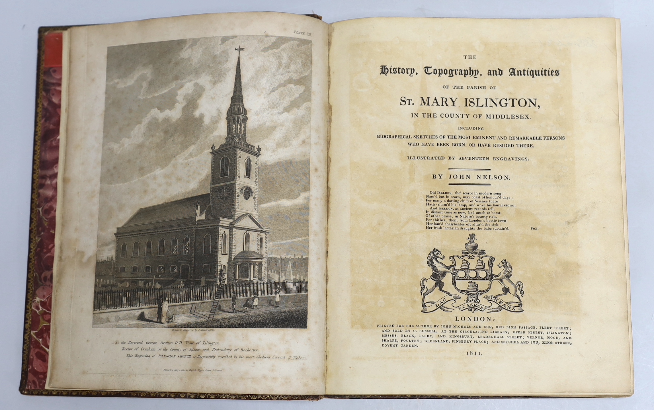 LONDON: Nelson, John. The History, Topography, and Antiquities of the Parish of St. Mary Islington, in the County of Middlesex, 12 engraved plates, 1 folding survey of roads and footpaths, 7pp. index to rear, near contem
